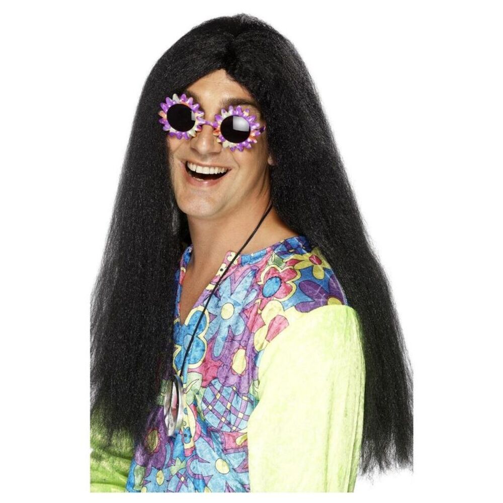 Smiffys Mens Hippy Long Length Wig / Black